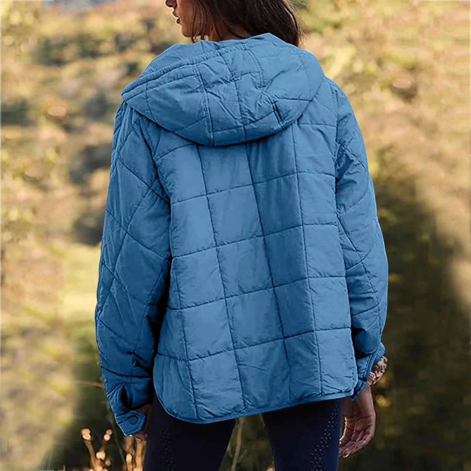 Women's Quilted Pullover Puffer Jacket Hooded Oversize Coat Tops Winter Warm Padded Hoodies Outwear with Pockets