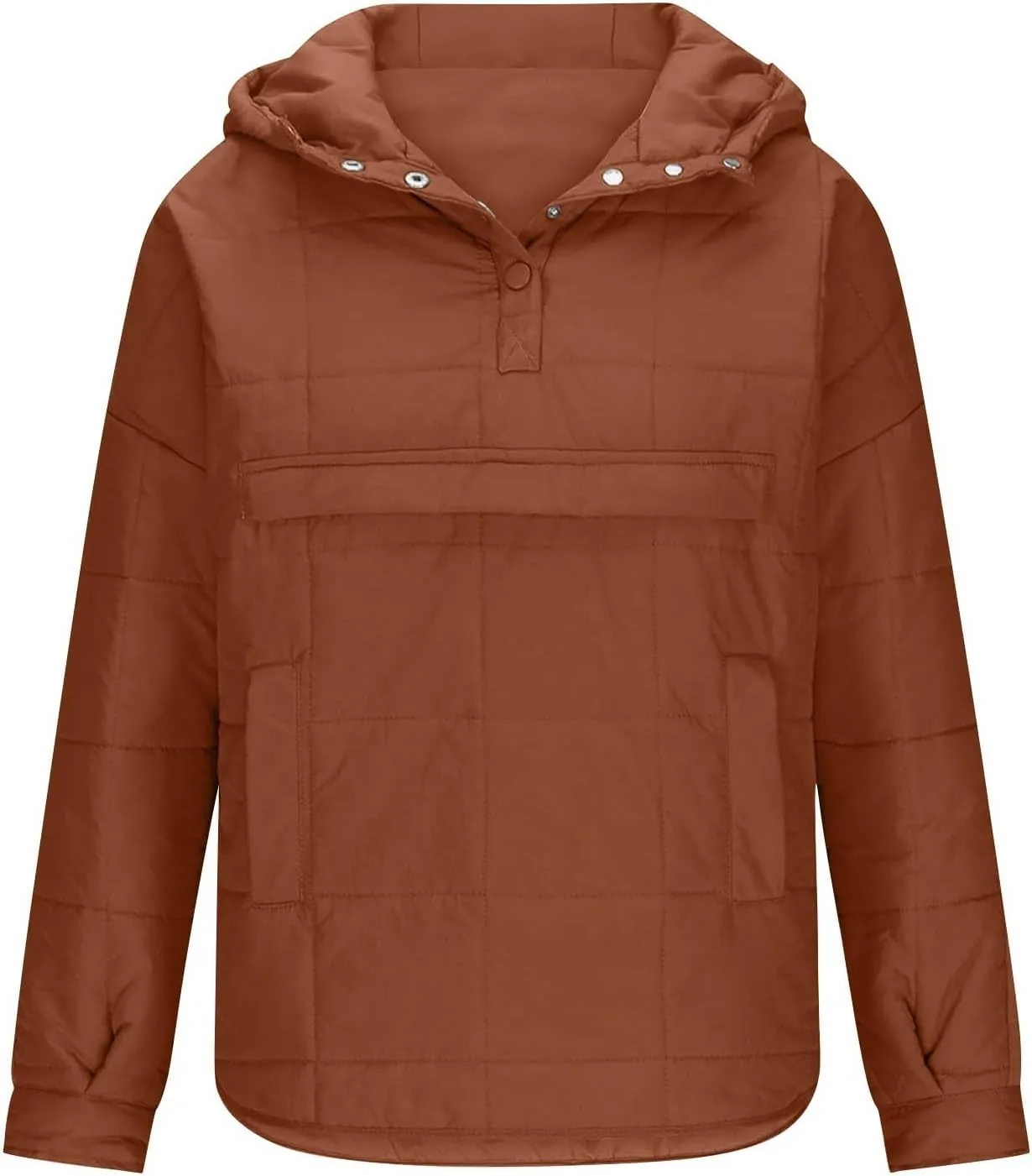 Women's Quilted Pullover Puffer Jacket Hooded Oversize Coat Tops Winter Warm Padded Hoodies Outwear with Pockets