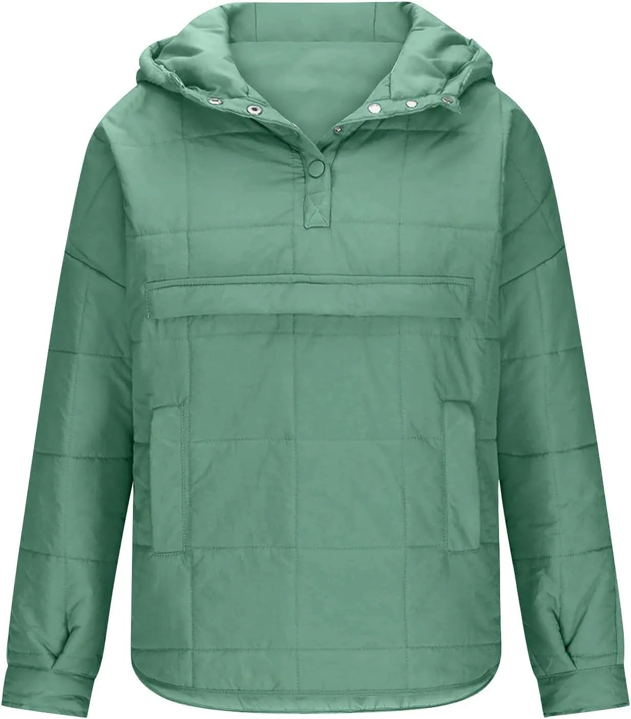 Women's Quilted Pullover Puffer Jacket Hooded Oversize Coat Tops Winter Warm Padded Hoodies Outwear with Pockets