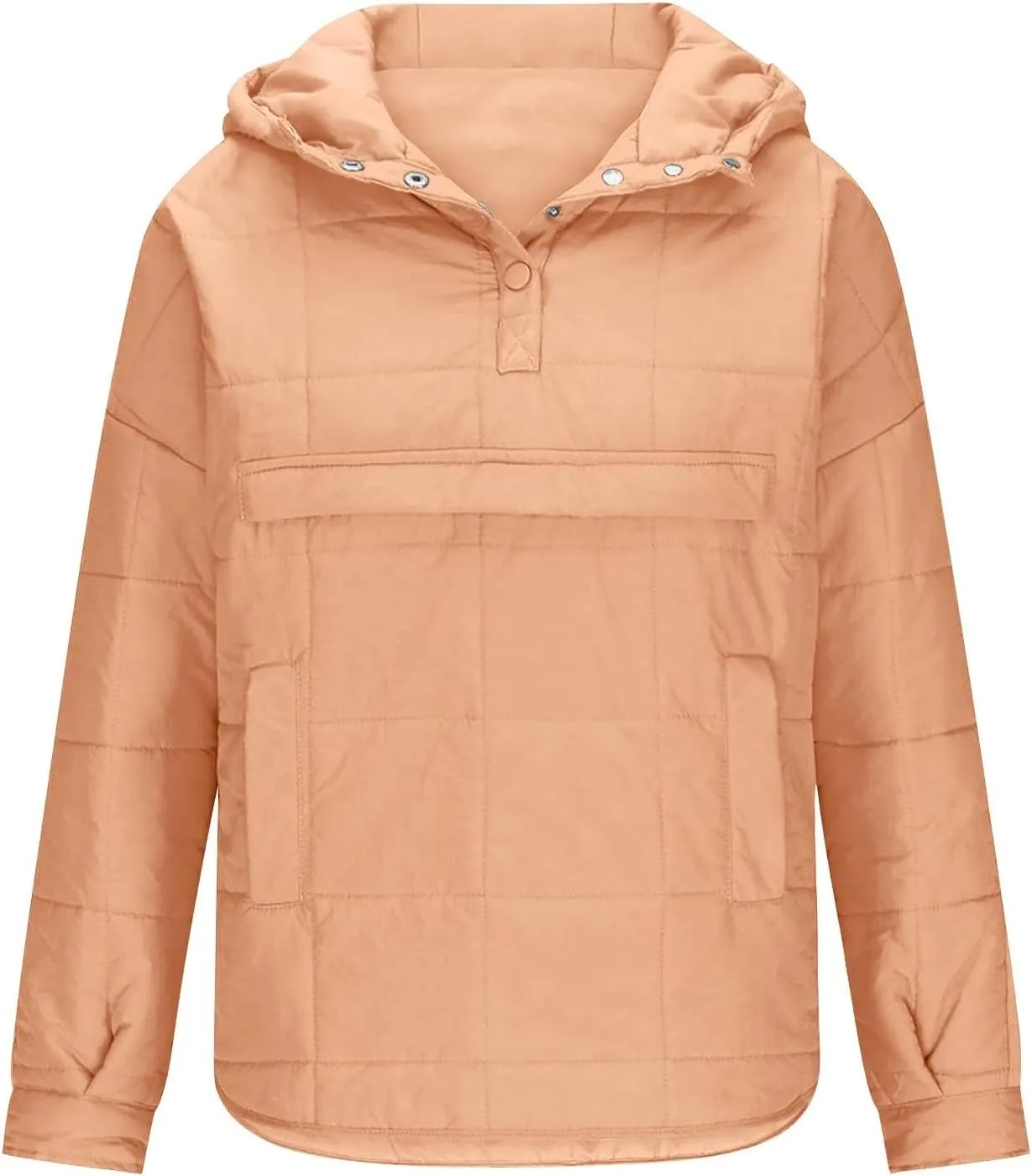 Women's Quilted Pullover Puffer Jacket Hooded Oversize Coat Tops Winter Warm Padded Hoodies Outwear with Pockets