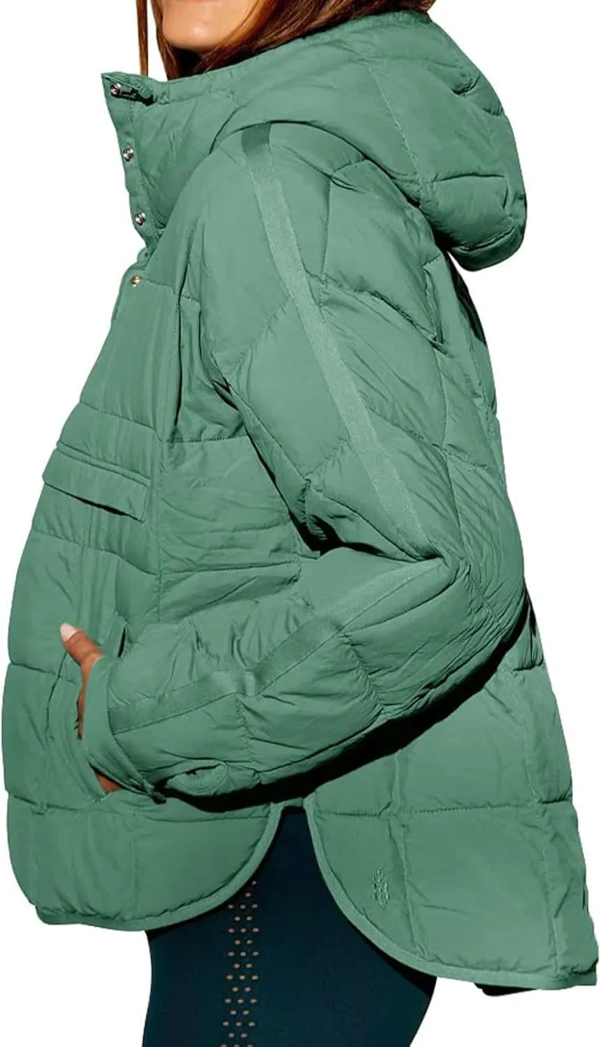 Women's Quilted Pullover Puffer Jacket Hooded Oversize Coat Tops Winter Warm Padded Hoodies Outwear with Pockets