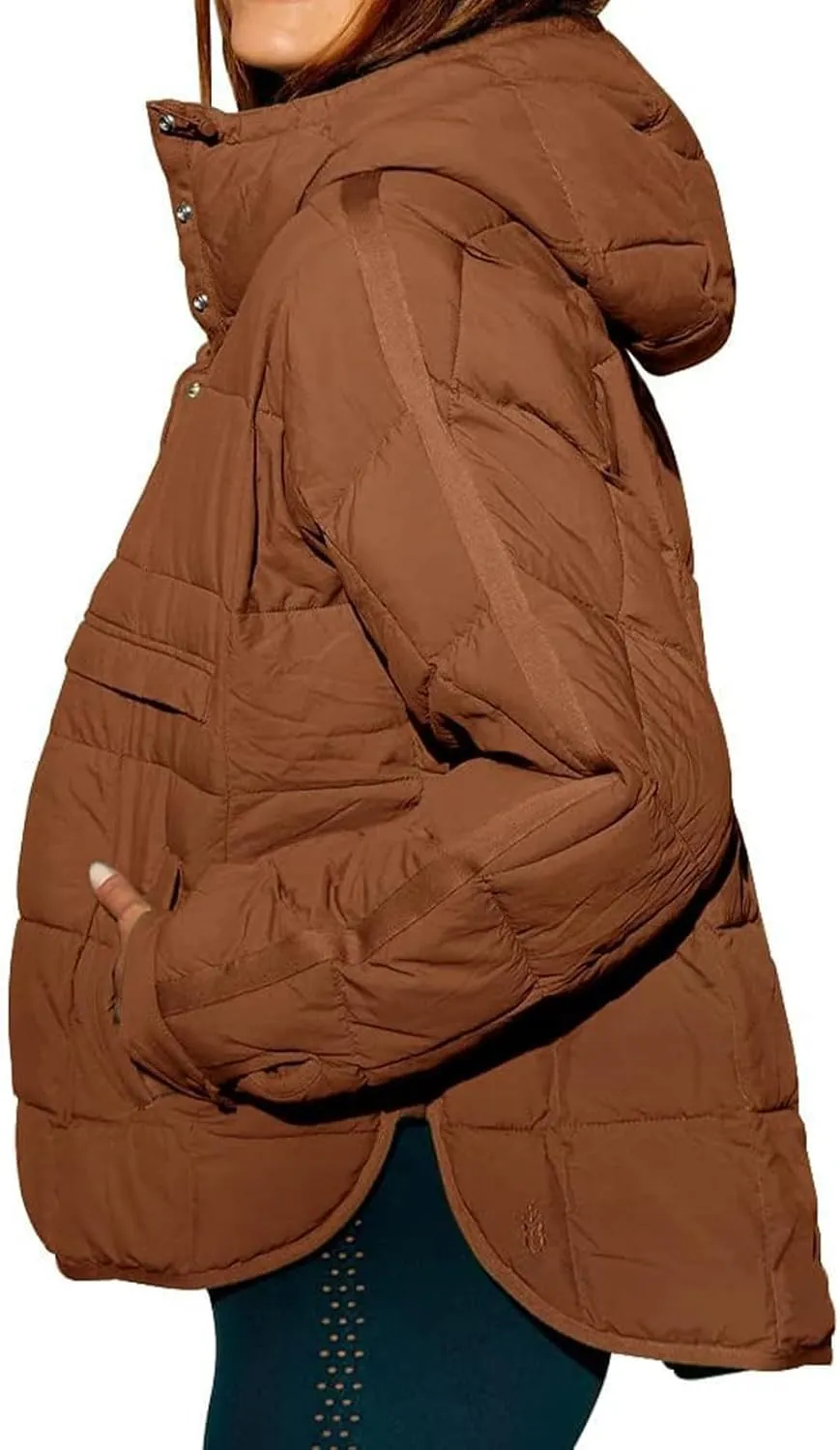 Women's Quilted Pullover Puffer Jacket Hooded Oversize Coat Tops Winter Warm Padded Hoodies Outwear with Pockets