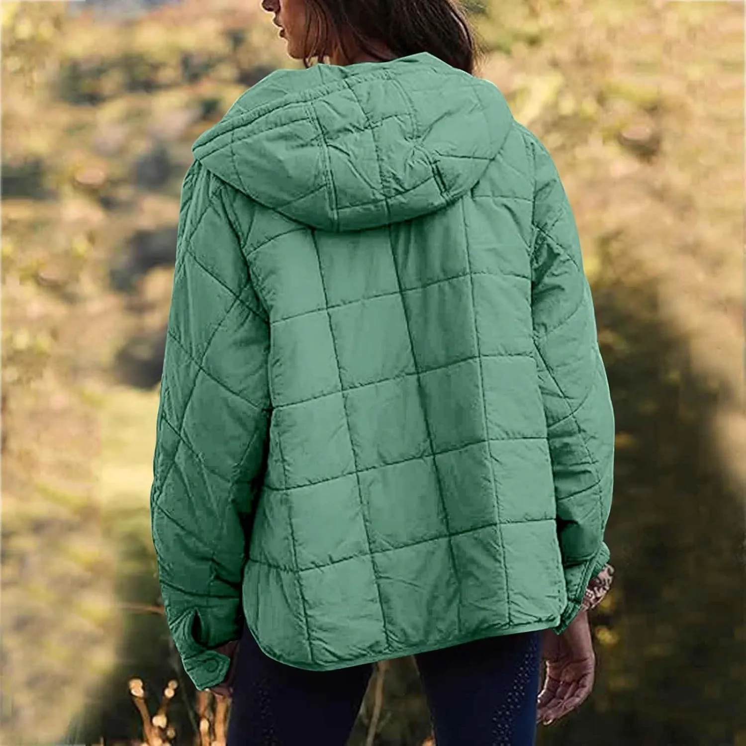 Women's Quilted Pullover Puffer Jacket Hooded Oversize Coat Tops Winter Warm Padded Hoodies Outwear with Pockets