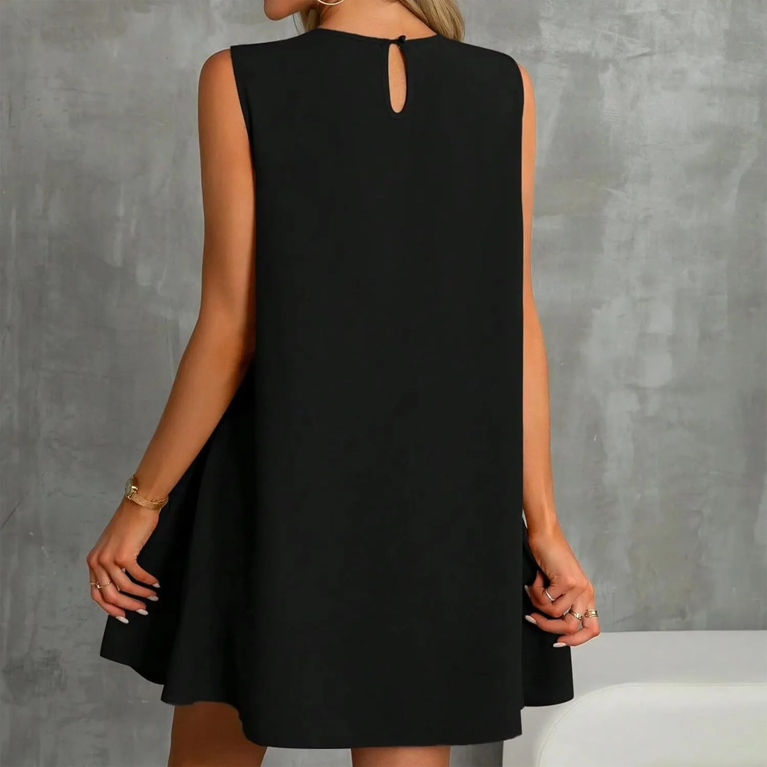Women's Ruffle Hem Sleeveless Tank Dress Round Neck Casual Jacquard Hem Smock Summer Mini Dresses Sleeveless Dress for Women