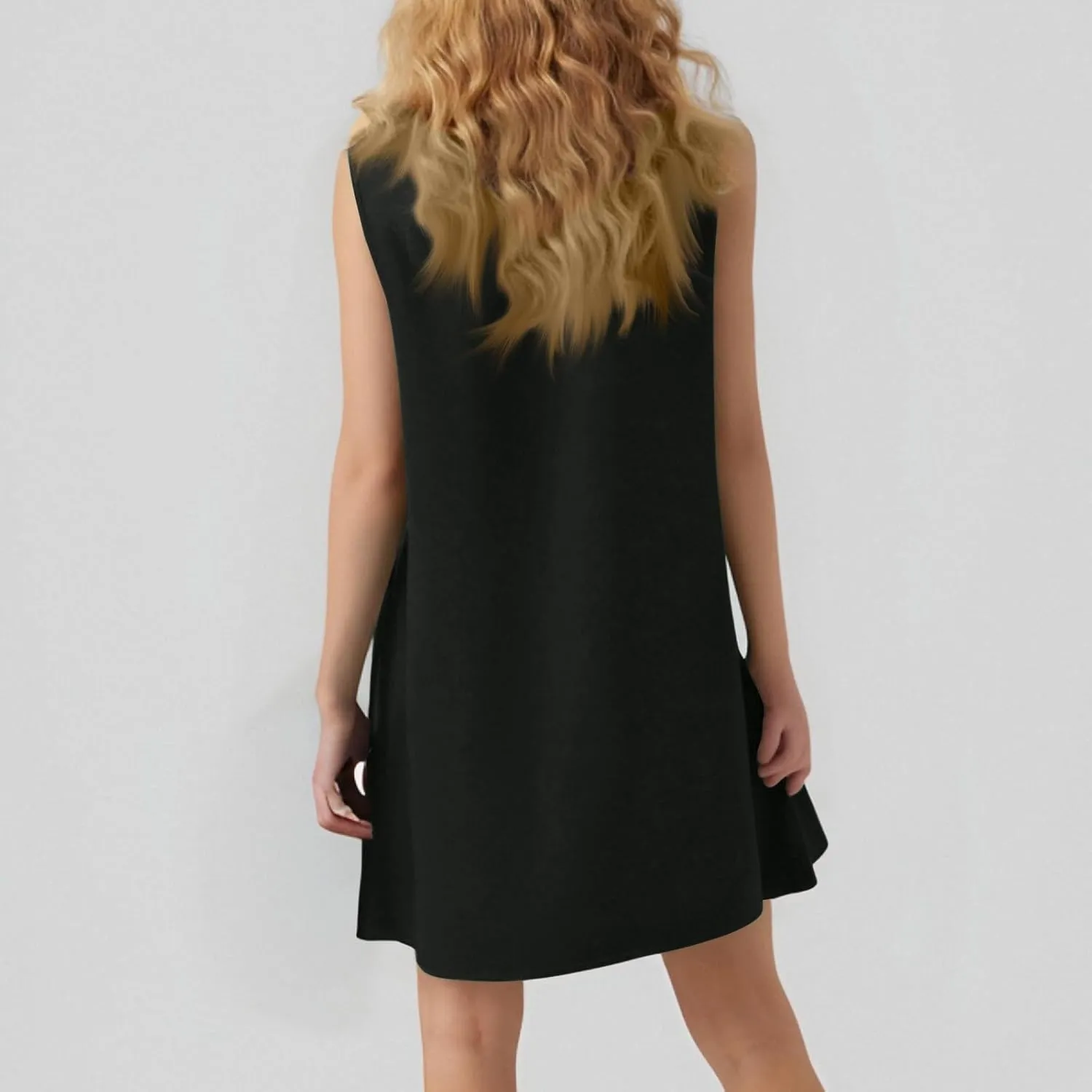 Women's Ruffle Hem Sleeveless Tank Dress Round Neck Casual Jacquard Hem Smock Summer Mini Dresses Sleeveless Dress for Women
