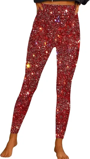 Womens Sequin Flare Pants Women Solid Casual Sequin Pocket Wide Leg Pants Zipper Loose Pants Night Out Clubwear