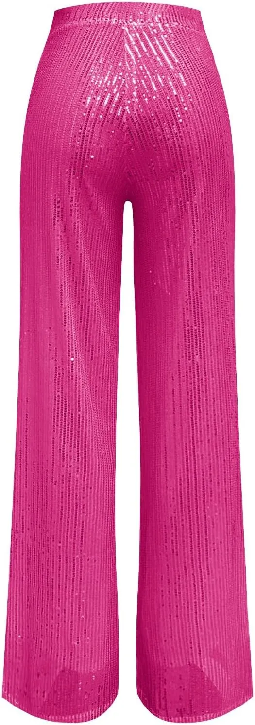 Women's Sequin Wide Leg Pants Party Club Trouser Bling Legging Women Holiday Clubwear Bling Glitter Trousers Pants
