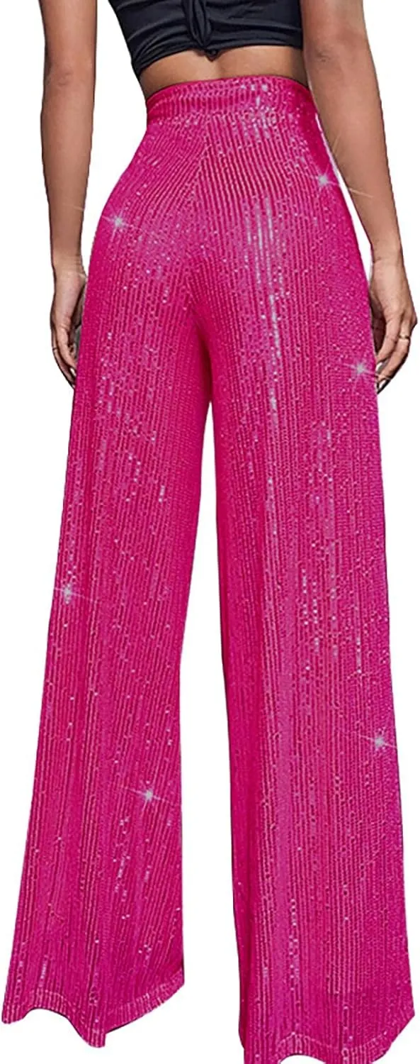 Women's Sequin Wide Leg Pants Party Club Trouser Bling Legging Women Holiday Clubwear Bling Glitter Trousers Pants
