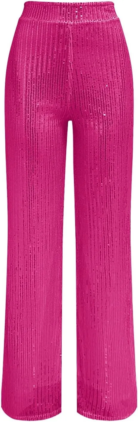 Women's Sequin Wide Leg Pants Party Club Trouser Bling Legging Women Holiday Clubwear Bling Glitter Trousers Pants