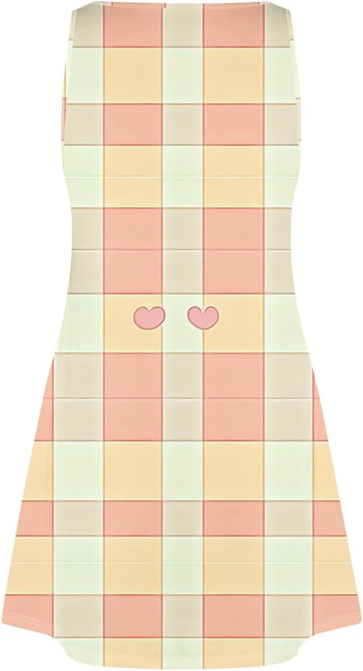 Women's Sleeveless Summer Dress Casual Plaid Pattern, Lightweight Fabric, V-Neck, Knee-Length, Perfect for Daily Wear