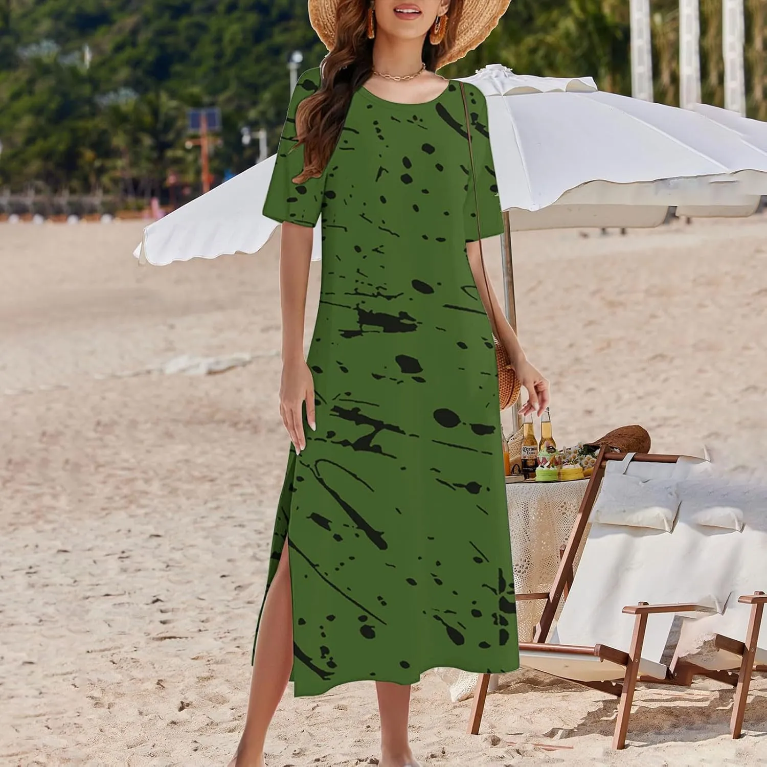 Womens Summer Dresses Casual Boho Floral Print Short Sleeve Midi Sundress Loose Fit Fashion Dress with Pockets
