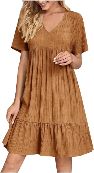 Womens Summer Dresses Sexy V Neck Party Dress Mini Ruffle Dresses Casual Beach Dress Short Sleeve Sundresses 2025