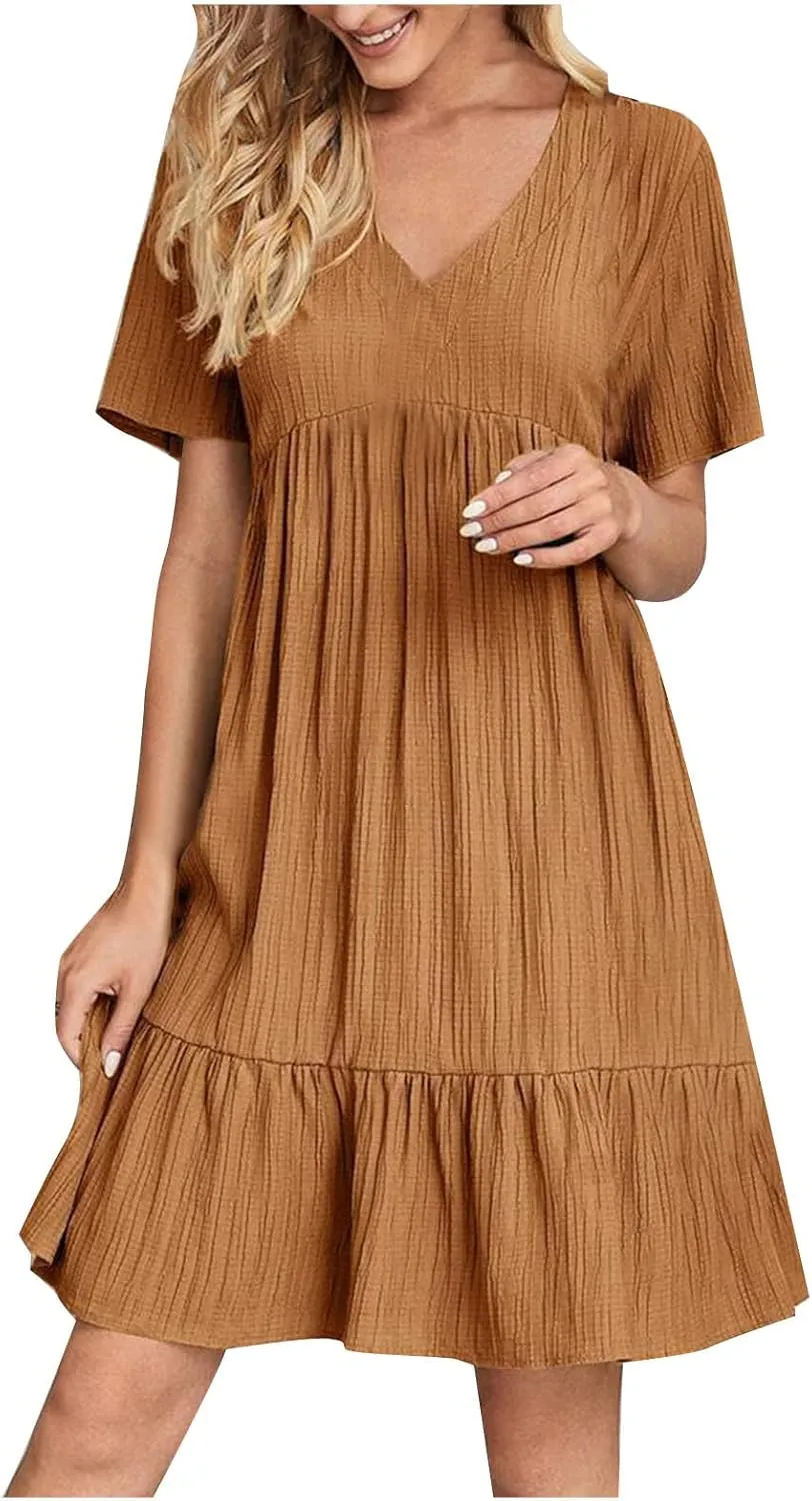 Womens Summer Dresses Sexy V Neck Party Dress Mini Ruffle Dresses Casual Beach Dress Short Sleeve Sundresses 2025