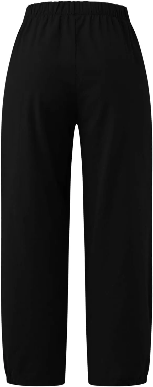 Womens Summer Harem Capri Pants Elastic Waist Casual Business Loose Work Slacks Lounge Cropped Trousers with Pockets