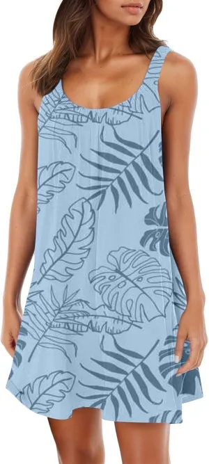 Women's Summer Tank Dresses 2025 Casual Sleeveless Floral Print Boho Beach Mini Dress Ruffle Hem Loose Sundress