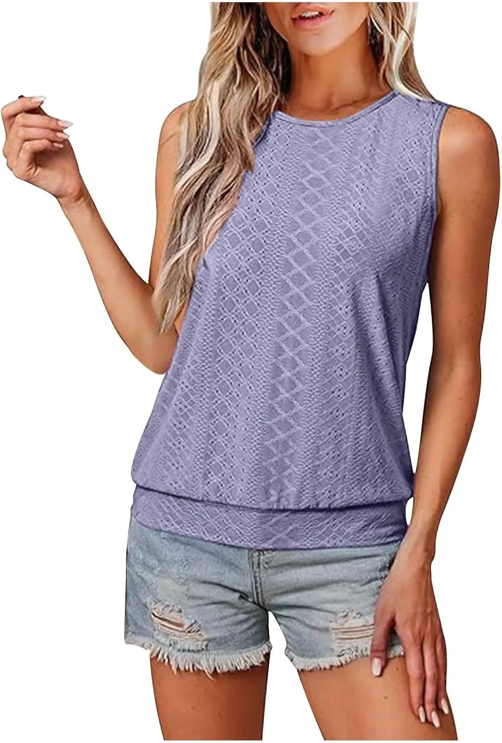 Womens Tank Tops Loose Fit Casual Round Neck Sleeveless Summer Dressy Tops 2025 Trendy Vacation Clothes