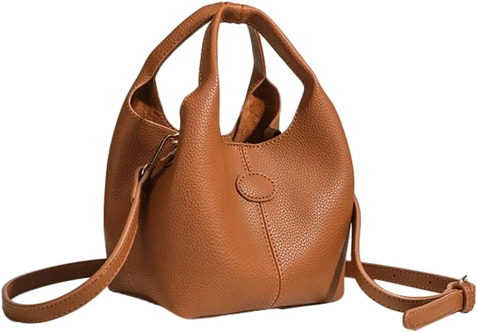 Womens Trendy PU Leather Purse Small Bucket Shoulder Crossbody Bag Cute Tote Handbag Casual 2pcs Satchel