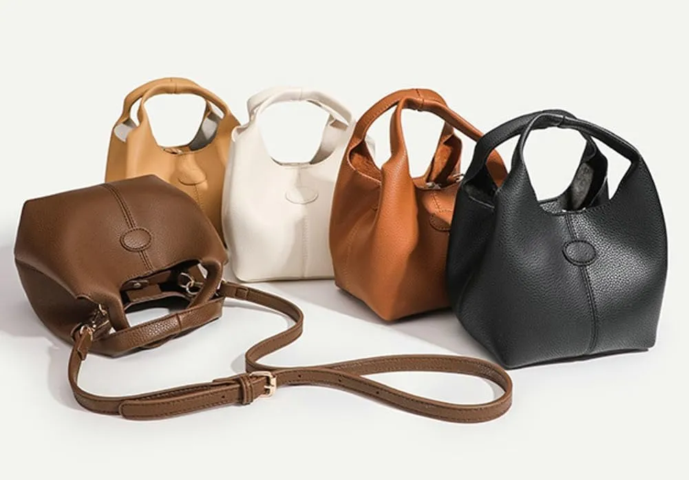 Womens Trendy PU Leather Purse Small Bucket Shoulder Crossbody Bag Cute Tote Handbag Casual 2pcs Satchel