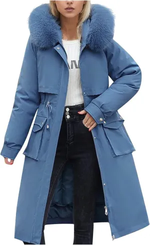 Women's Winter Coats Detachable Cotton Padded Lined Parka Jacket Faux Fur Hooded Long Winter Warm Outwear with Pockets