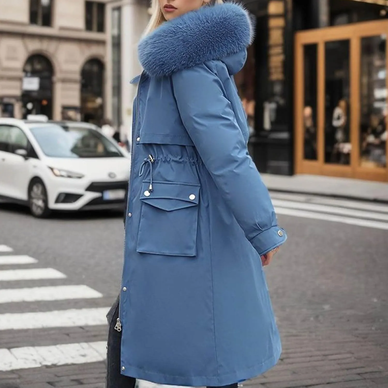 Women's Winter Coats Detachable Cotton Padded Lined Parka Jacket Faux Fur Hooded Long Winter Warm Outwear with Pockets