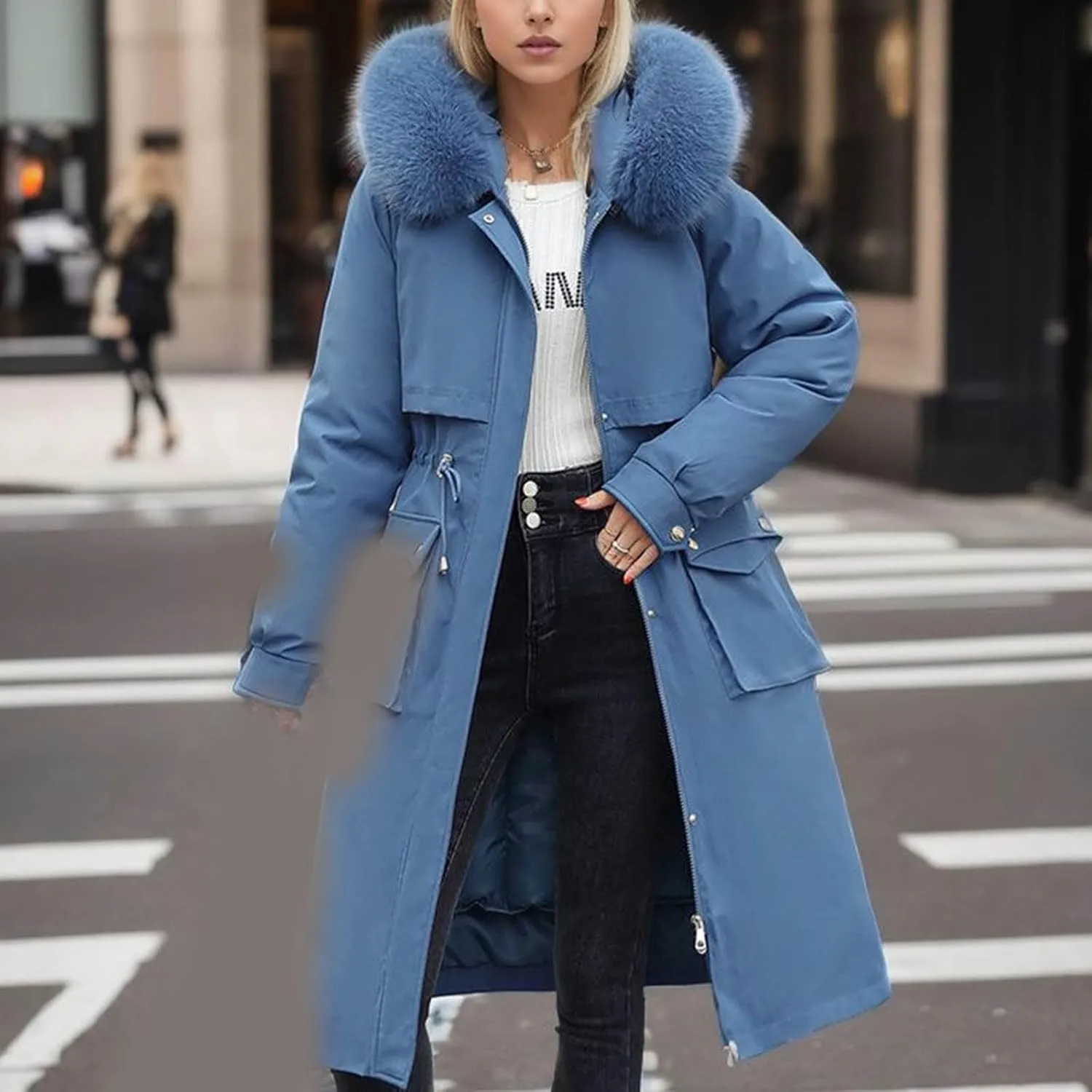 Women's Winter Coats Detachable Cotton Padded Lined Parka Jacket Faux Fur Hooded Long Winter Warm Outwear with Pockets
