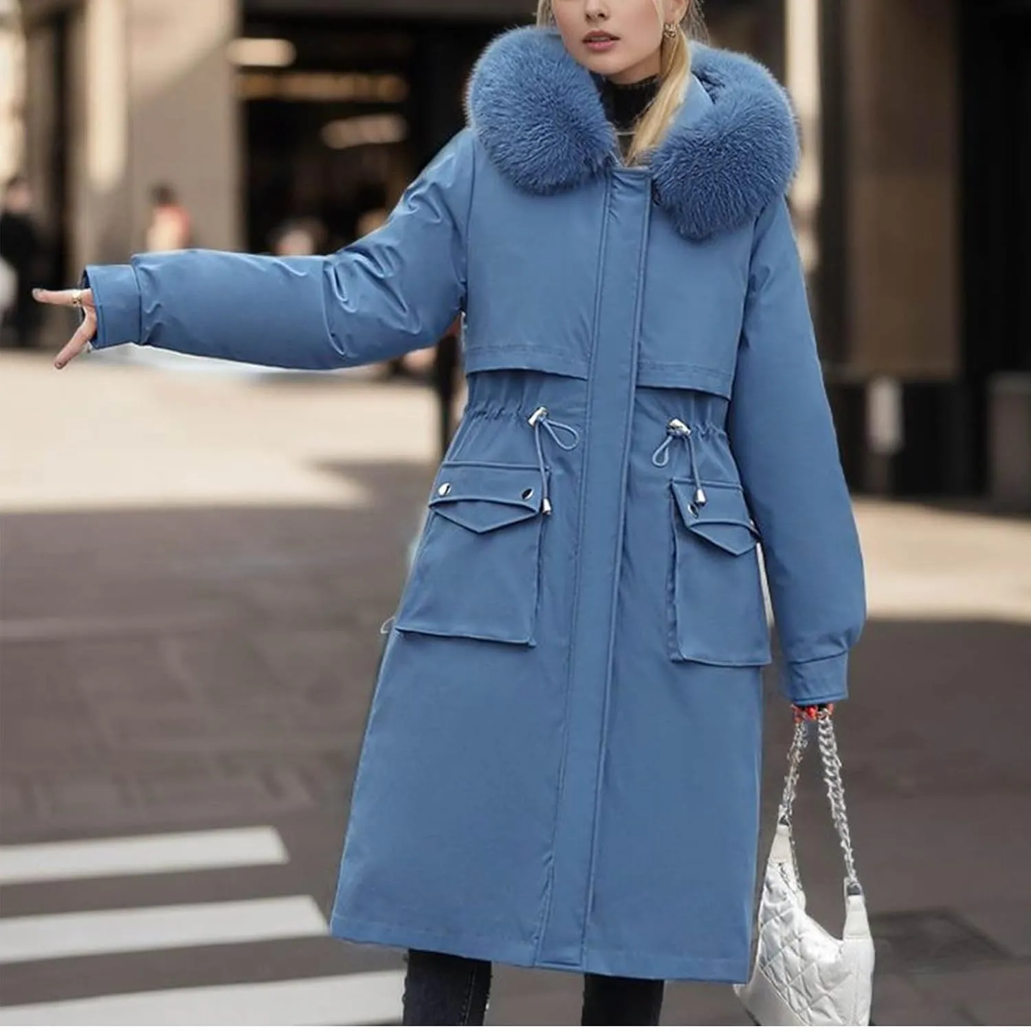 Women's Winter Coats Detachable Cotton Padded Lined Parka Jacket Faux Fur Hooded Long Winter Warm Outwear with Pockets