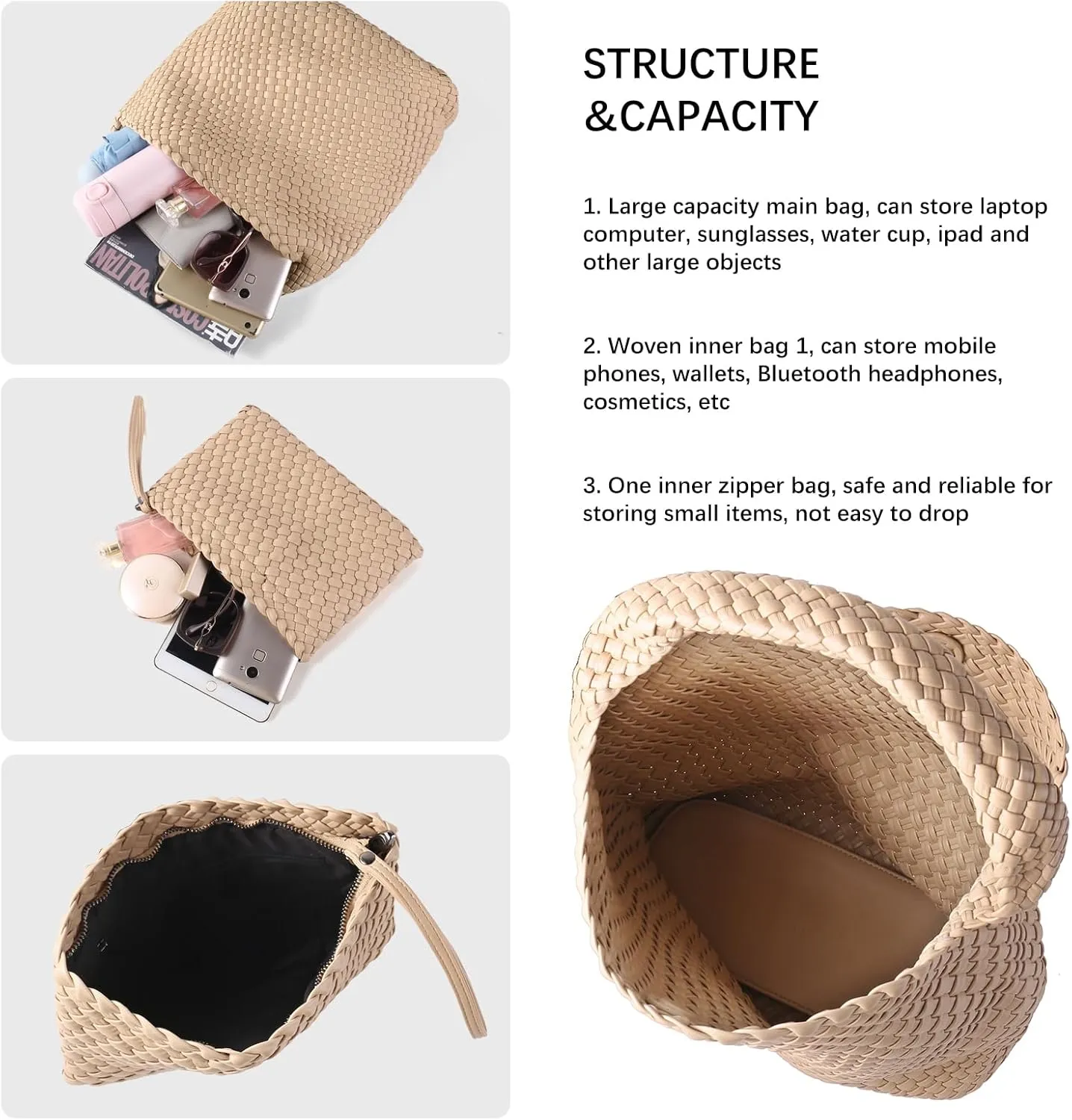 Woven Bag for Women Vegan Leather Tote Bag Large Summer Beach Travel Handbag and Purse Retro Handwoven Shoulder Bag