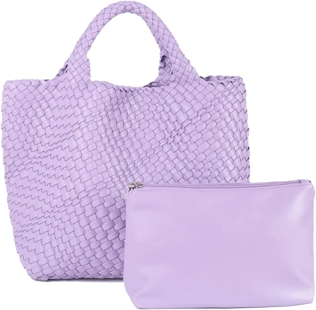 Woven Vegan Leather Handmade Tote for Women - Summer Beach Travel Hand Bag, Purse, Satchel Handbag