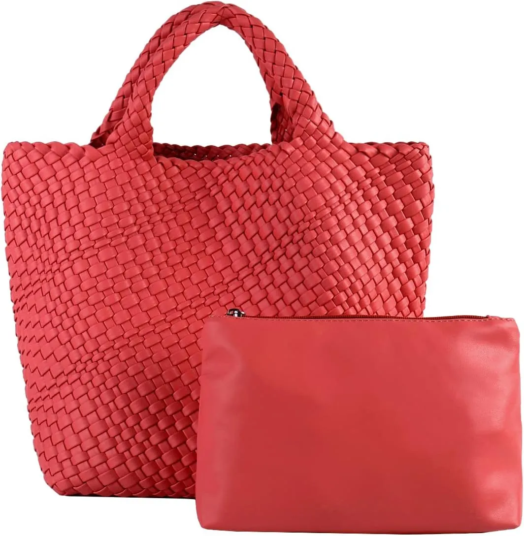 Woven Vegan Leather Handmade Tote for Women - Summer Beach Travel Hand Bag, Purse, Satchel Handbag