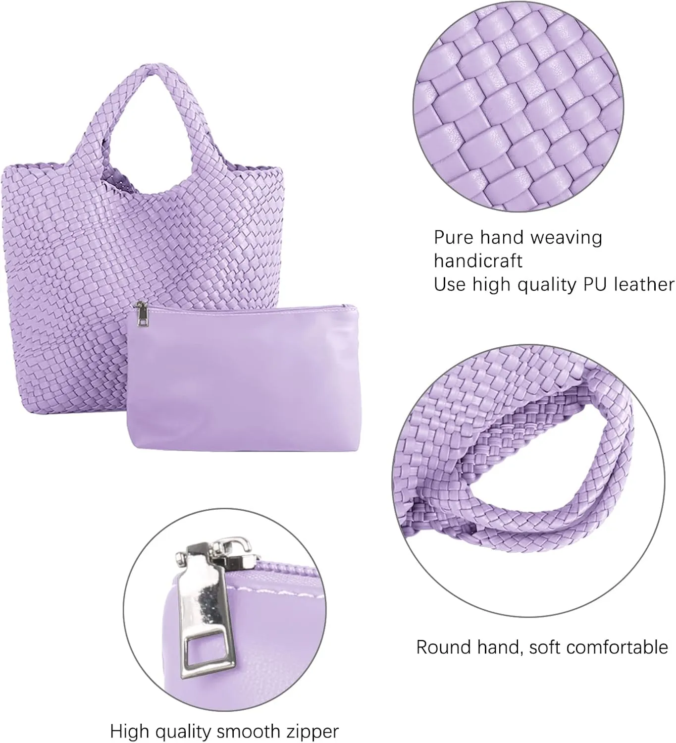Woven Vegan Leather Handmade Tote for Women - Summer Beach Travel Hand Bag, Purse, Satchel Handbag