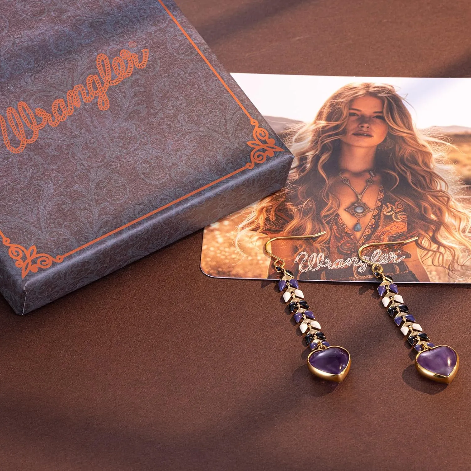 Wrangler Gold Western Drop Dangle Earrings for Women 14K Statement Natrual Stone Country Jewelry