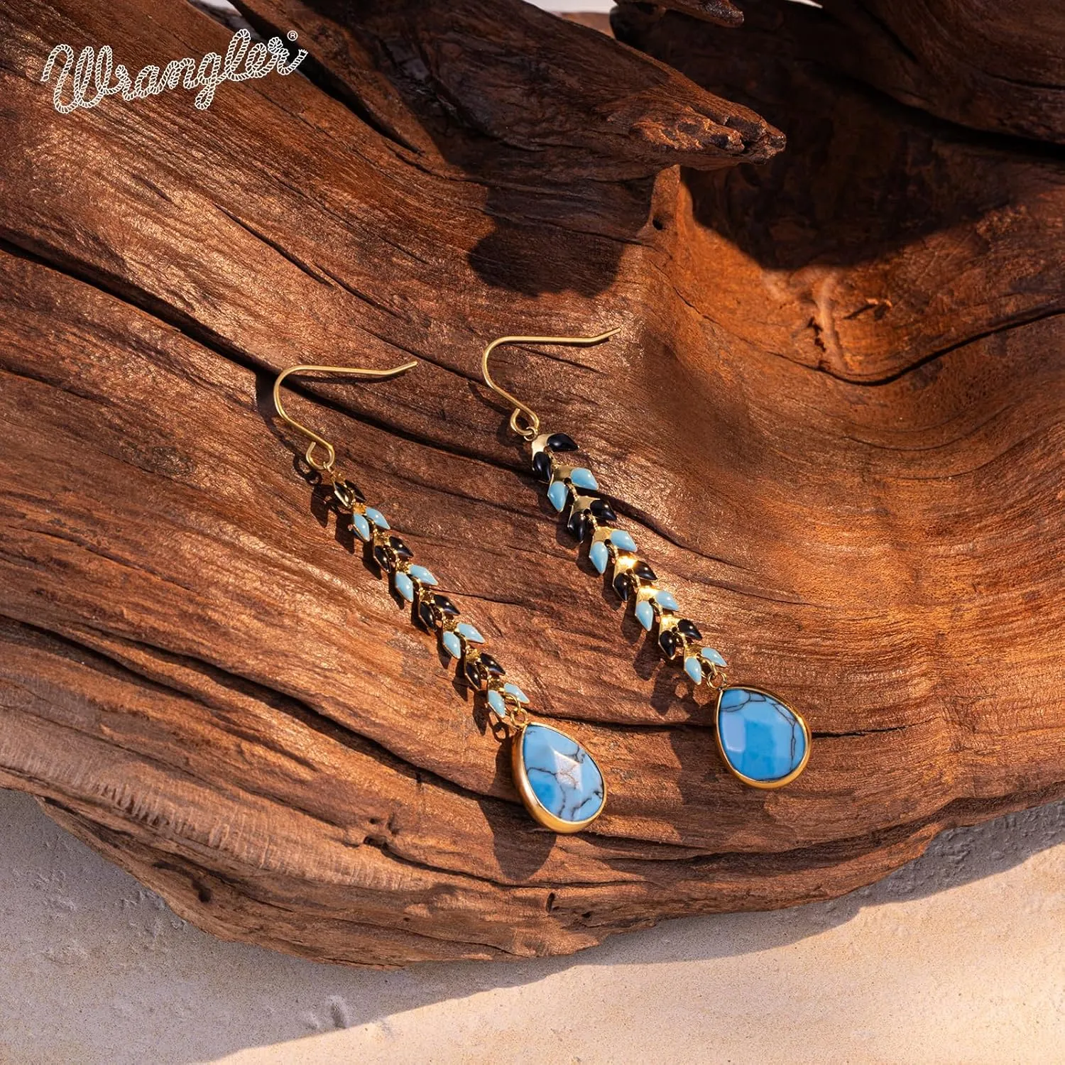 Wrangler Gold Western Drop Dangle Earrings for Women 14K Statement Natrual Stone Country Jewelry