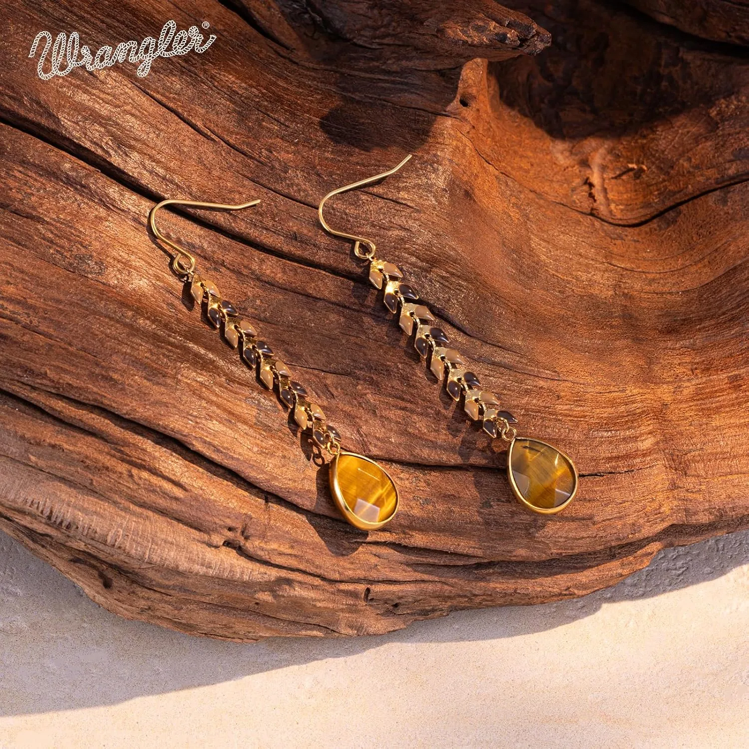 Wrangler Gold Western Drop Dangle Earrings for Women 14K Statement Natrual Stone Country Jewelry