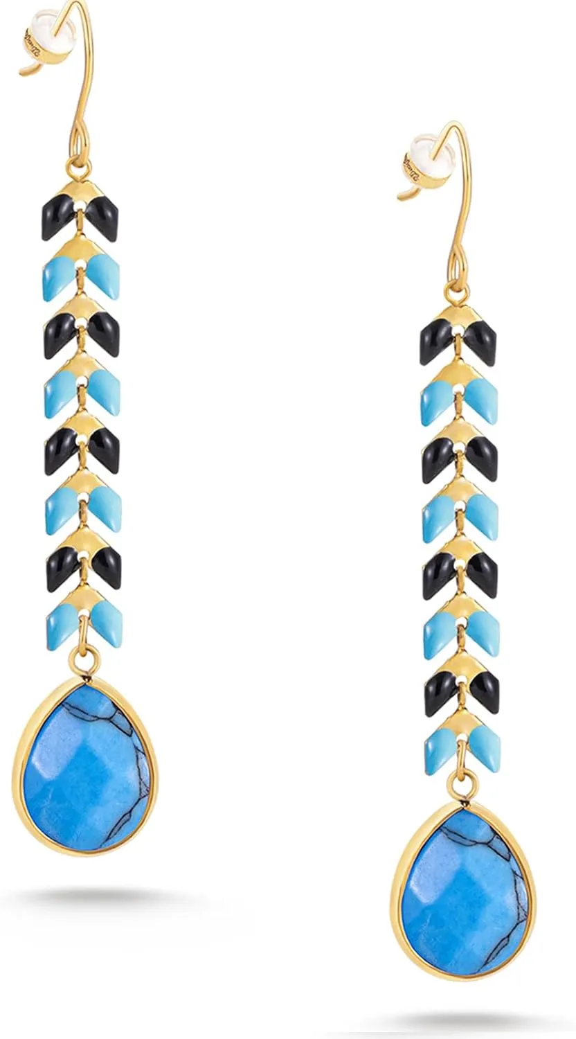 Wrangler Gold Western Drop Dangle Earrings for Women 14K Statement Natrual Stone Country Jewelry