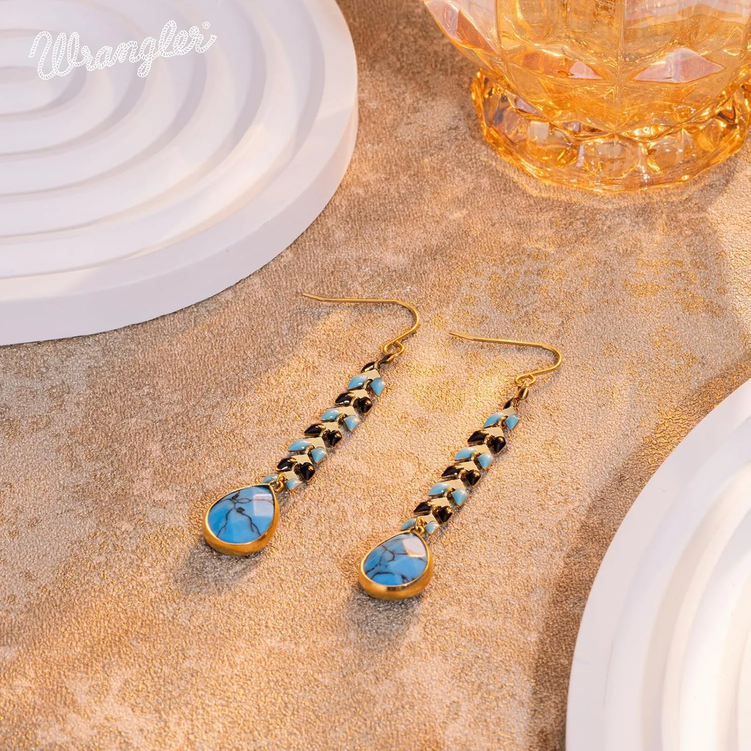 Wrangler Gold Western Drop Dangle Earrings for Women 14K Statement Natrual Stone Country Jewelry