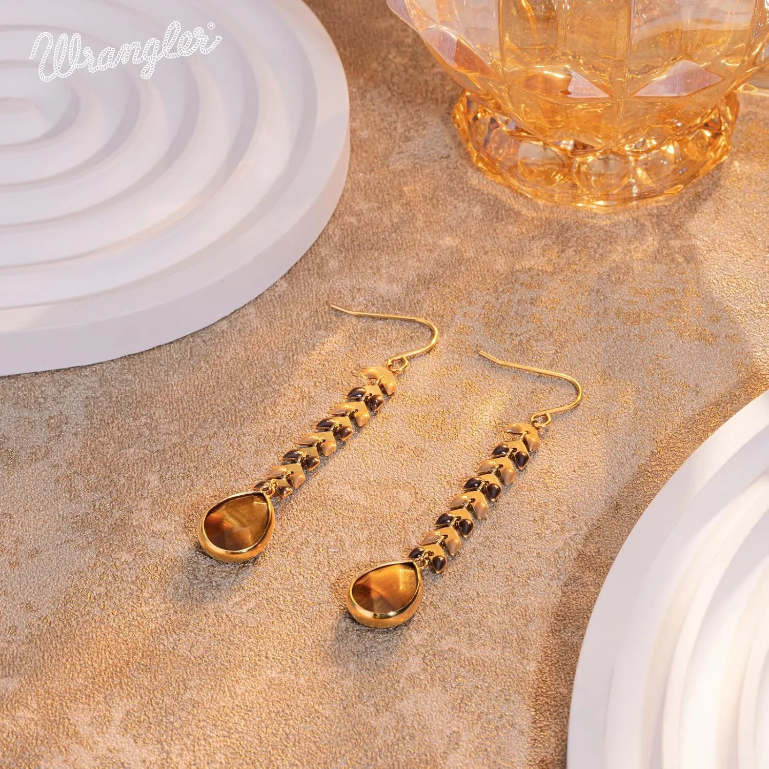 Wrangler Gold Western Drop Dangle Earrings for Women 14K Statement Natrual Stone Country Jewelry