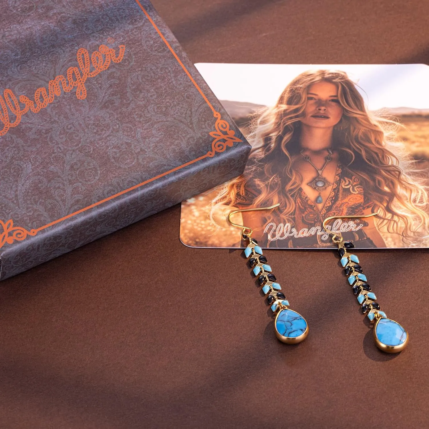 Wrangler Gold Western Drop Dangle Earrings for Women 14K Statement Natrual Stone Country Jewelry