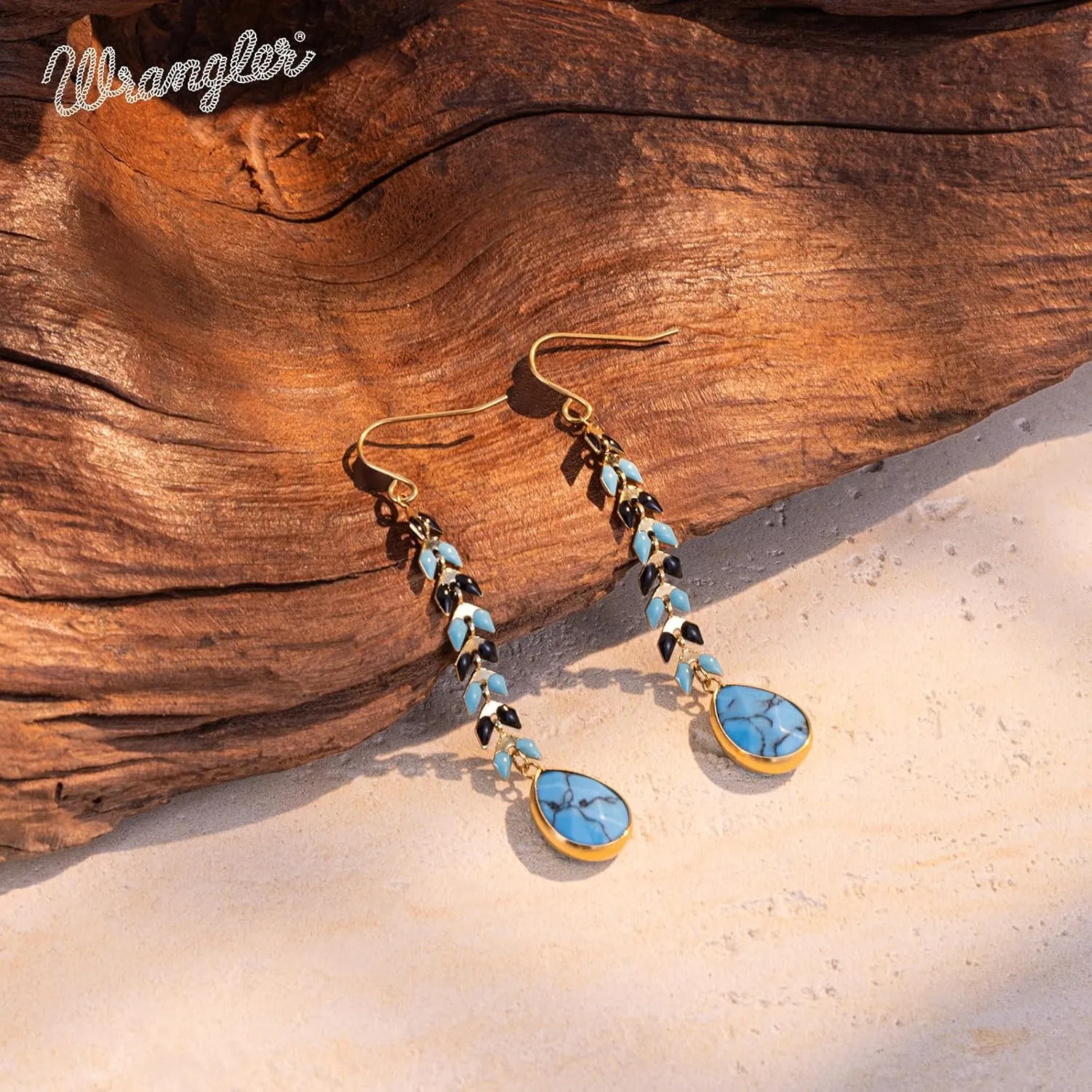 Wrangler Gold Western Drop Dangle Earrings for Women 14K Statement Natrual Stone Country Jewelry