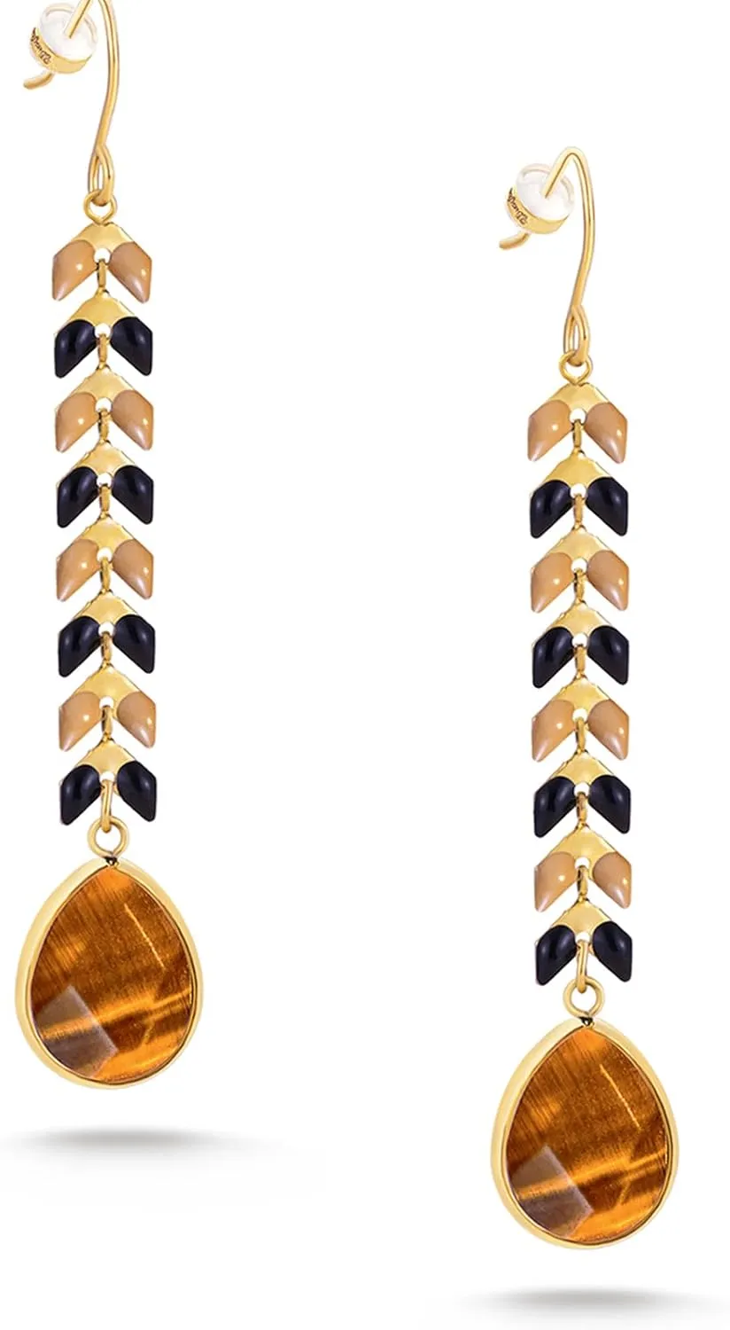 Wrangler Gold Western Drop Dangle Earrings for Women 14K Statement Natrual Stone Country Jewelry