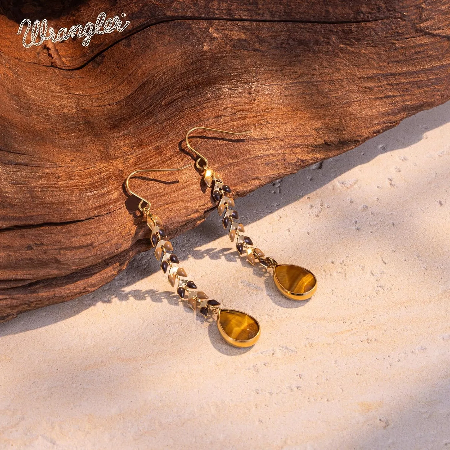Wrangler Gold Western Drop Dangle Earrings for Women 14K Statement Natrual Stone Country Jewelry