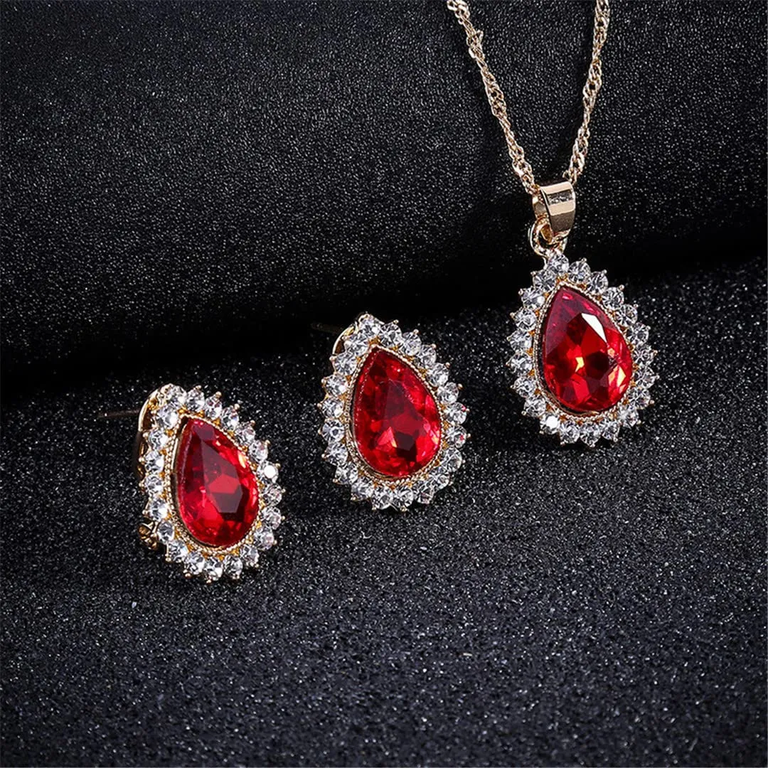 Wvapzxx Teardrop Crystal Pendants Necklace Earrings Sets For Women Jewelry Set Bridal Wedding Earring Necklace Sets