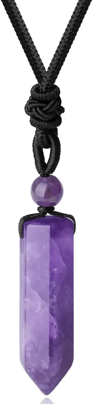XIANNVXI Crystal Necklace for Men Women Adjustable Rope Hexagonal Point Healing Crystal Natural Stone Pendant Necklaces Gemstone Jewelry