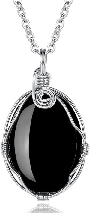 XIANNVXI Healing Crystal Necklace Wire Wrapped Oval Stone Gemstone Pendant Necklaces Natural Spiritual Reiki Witchcraft Quartz Jewelry for Women