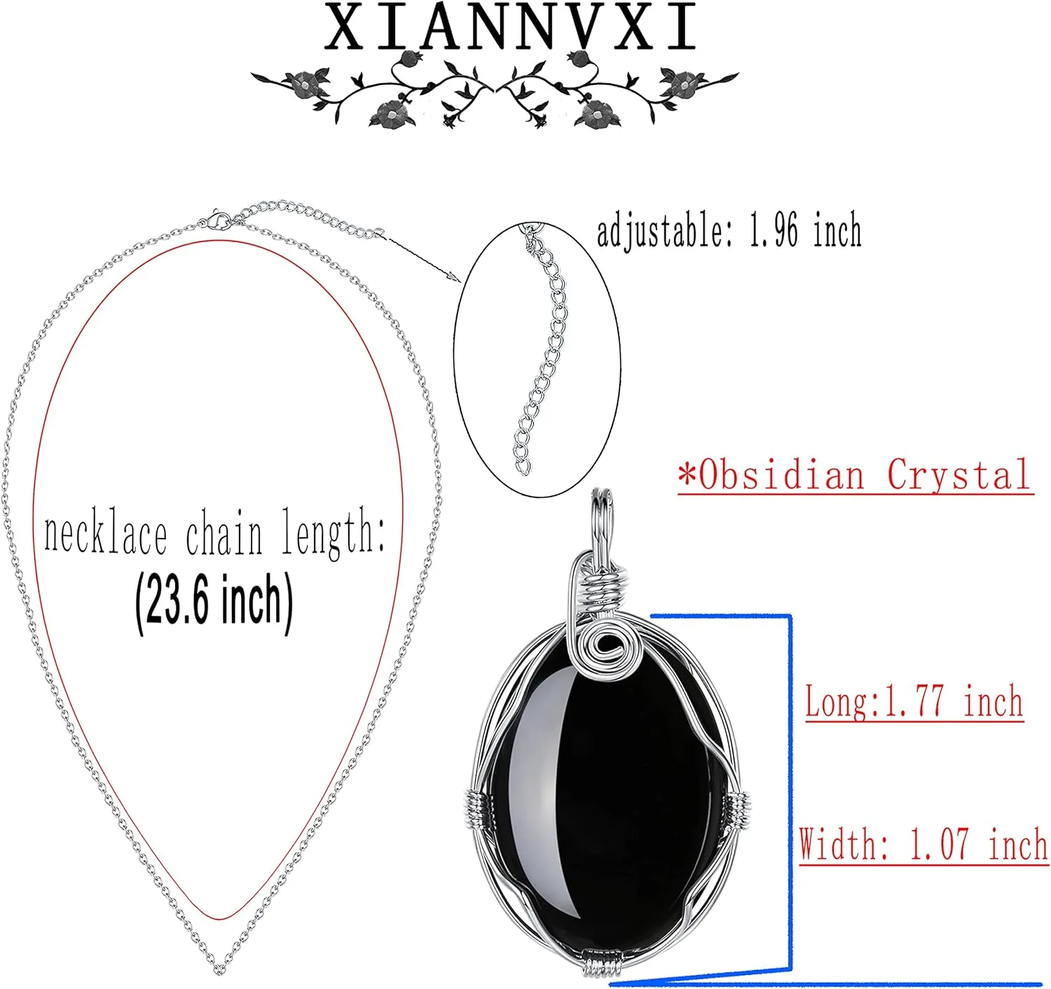 XIANNVXI Healing Crystal Necklace Wire Wrapped Oval Stone Gemstone Pendant Necklaces Natural Spiritual Reiki Witchcraft Quartz Jewelry for Women