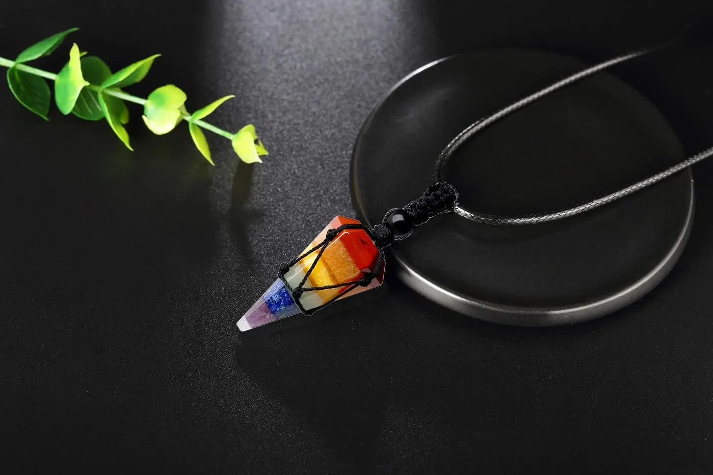 XIANNVXI Healing Crystal Stone Pointed Necklace Adjustable Black Rope Natural Gemstone Pendant Necklaces Jewelry for Men Women