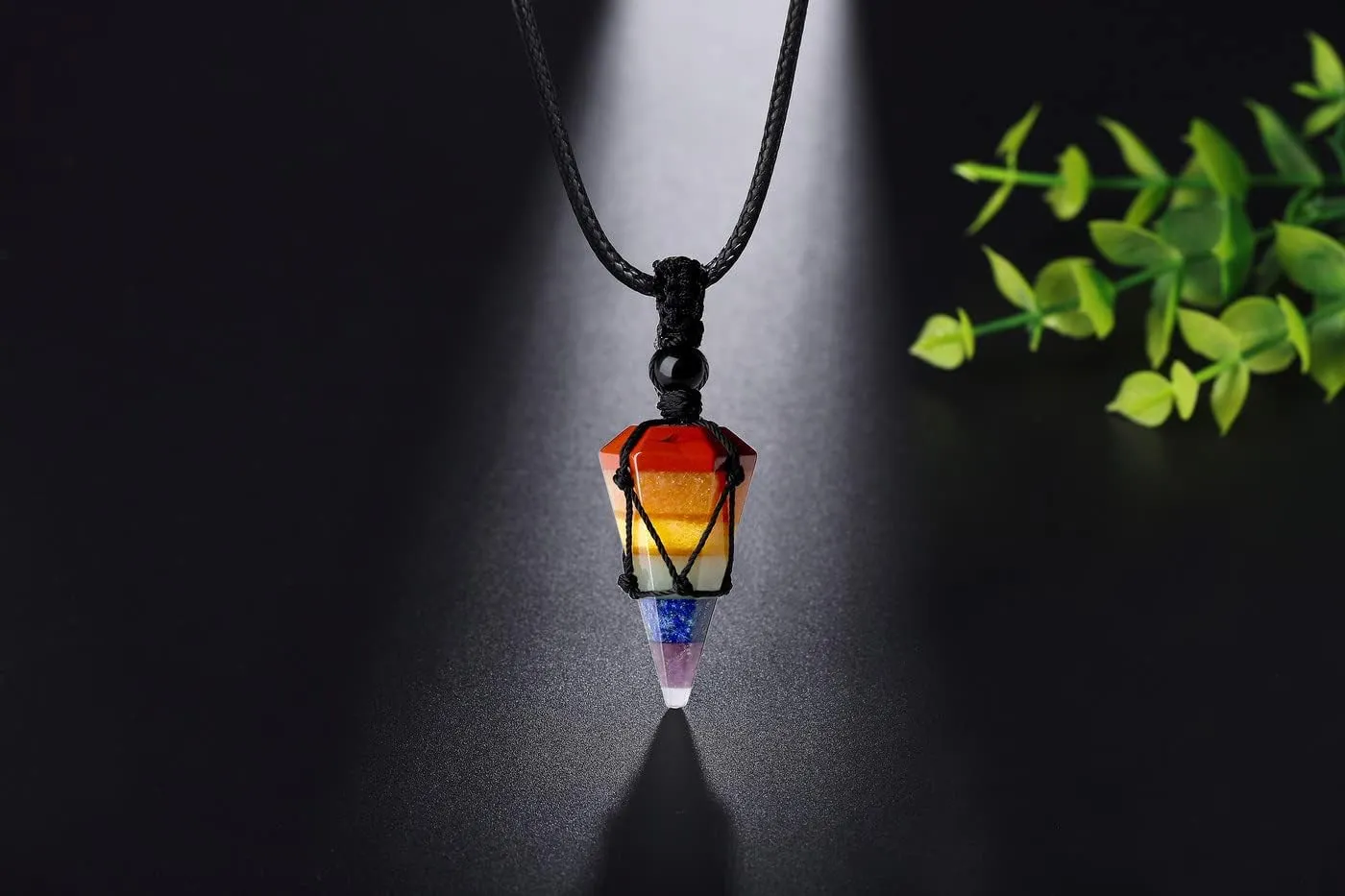 XIANNVXI Healing Crystal Stone Pointed Necklace Adjustable Black Rope Natural Gemstone Pendant Necklaces Jewelry for Men Women