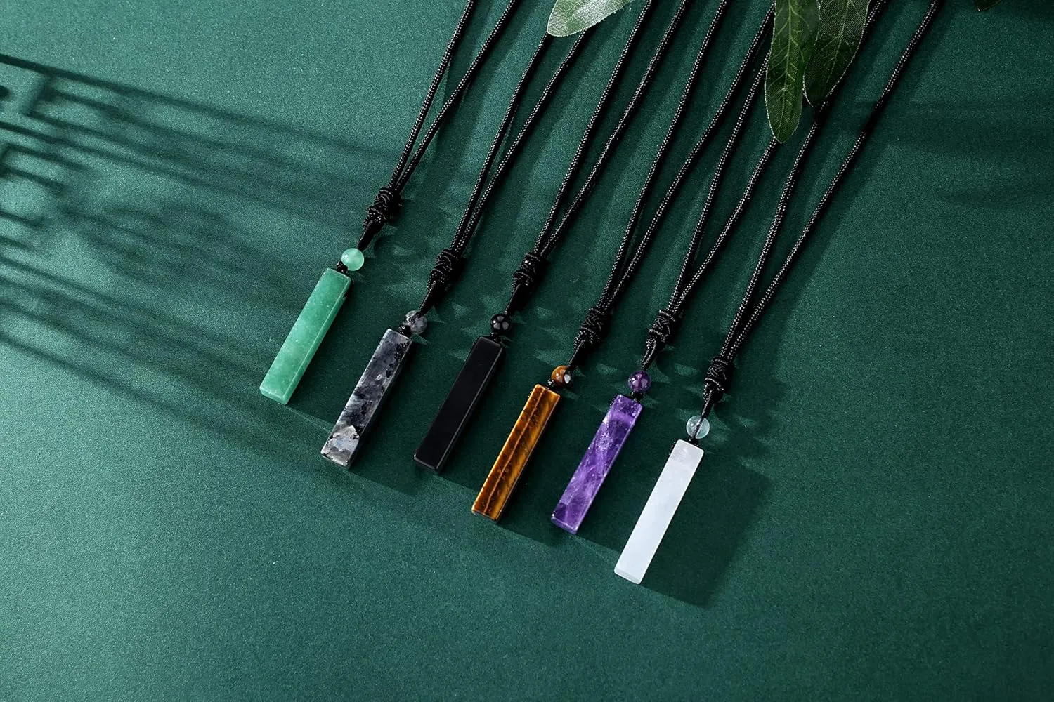 XIANNVXI Men Bar Necklace Black Healing Crystal Necklace Adjustable Rope Natural Gemstone Rectangle Pendant Necklaces Simple Cool Necklace Jewelry Christmas Gifts