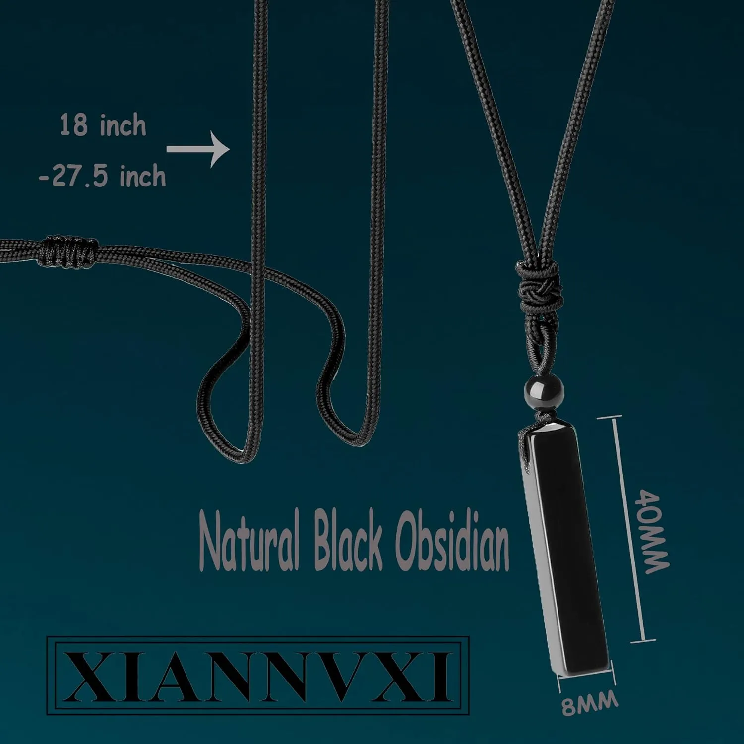 XIANNVXI Men Bar Necklace Black Healing Crystal Necklace Adjustable Rope Natural Gemstone Rectangle Pendant Necklaces Simple Cool Necklace Jewelry Christmas Gifts