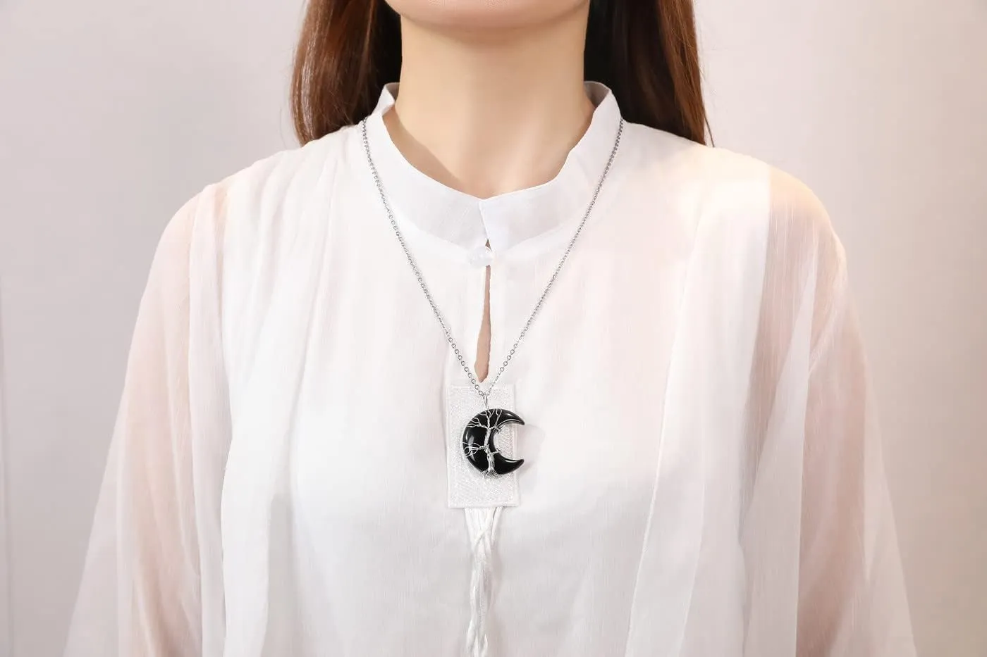 XIANNVXI Necklaces for Women Crescent Moon Pendant Necklace Tree of Life Wire Wrapped Crystal Necklaces Natural Gemstone Quartz Jewelry for Women Men