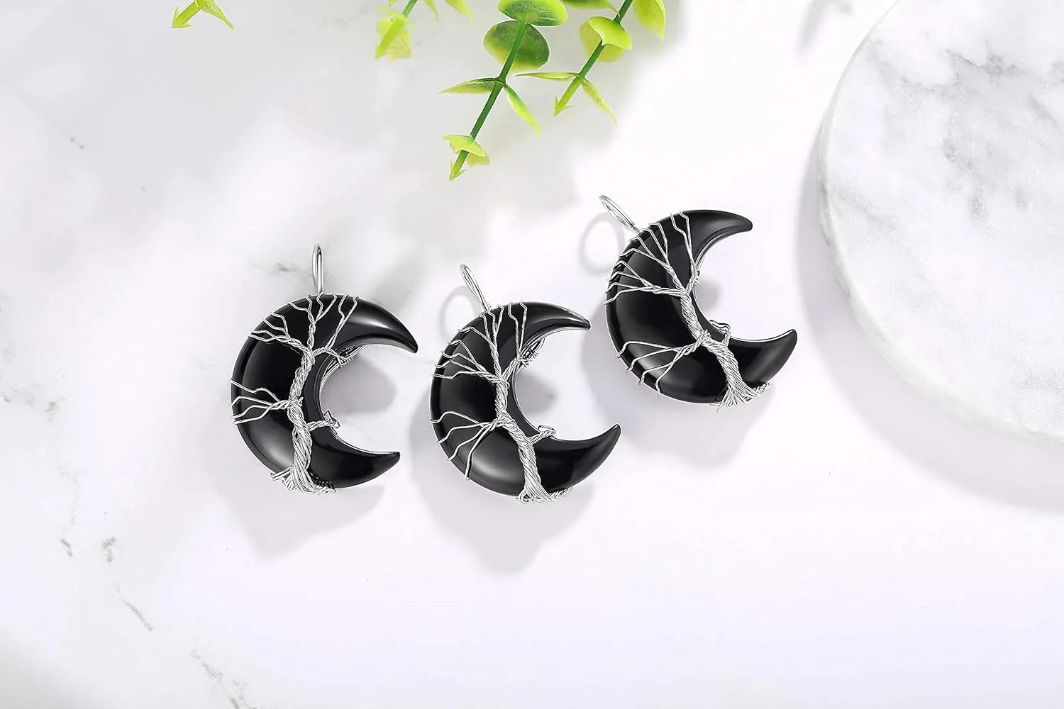 XIANNVXI Necklaces for Women Crescent Moon Pendant Necklace Tree of Life Wire Wrapped Crystal Necklaces Natural Gemstone Quartz Jewelry for Women Men